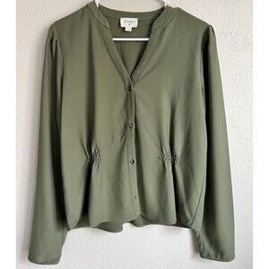 Everly Olive Green Button Down Blouse Cinched Waist High-Quality Women’s Large